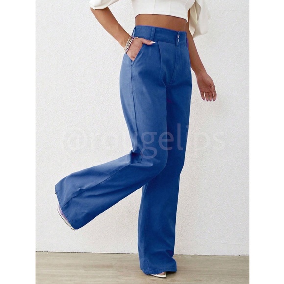 Cotton Blue Wide Leg High Waist Pants Light Denim Non-Stretchy - Picture 5 of 6